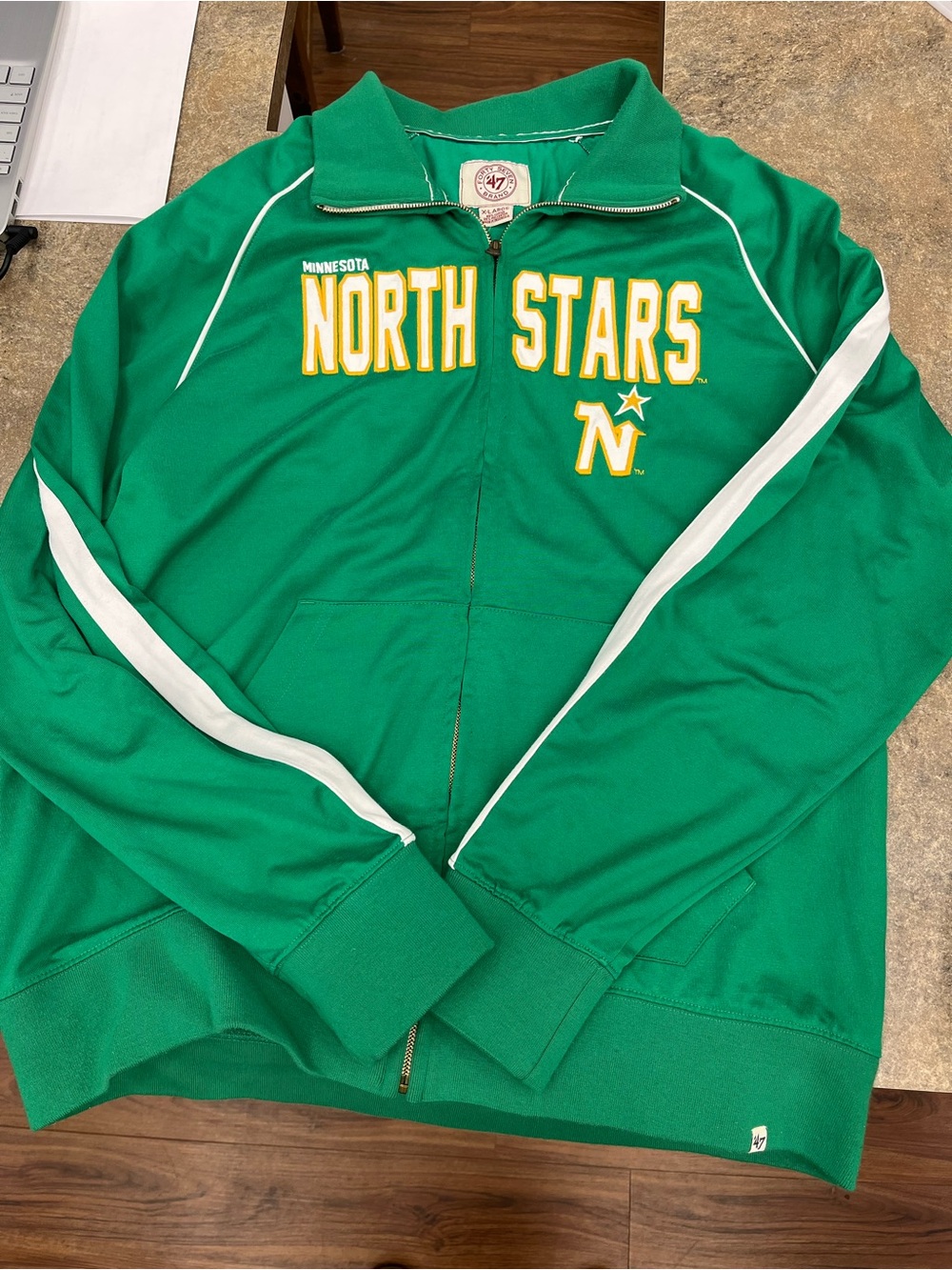 47 Brand Green Minnesota North Stars Track Jacket with Yellow & White Lettering